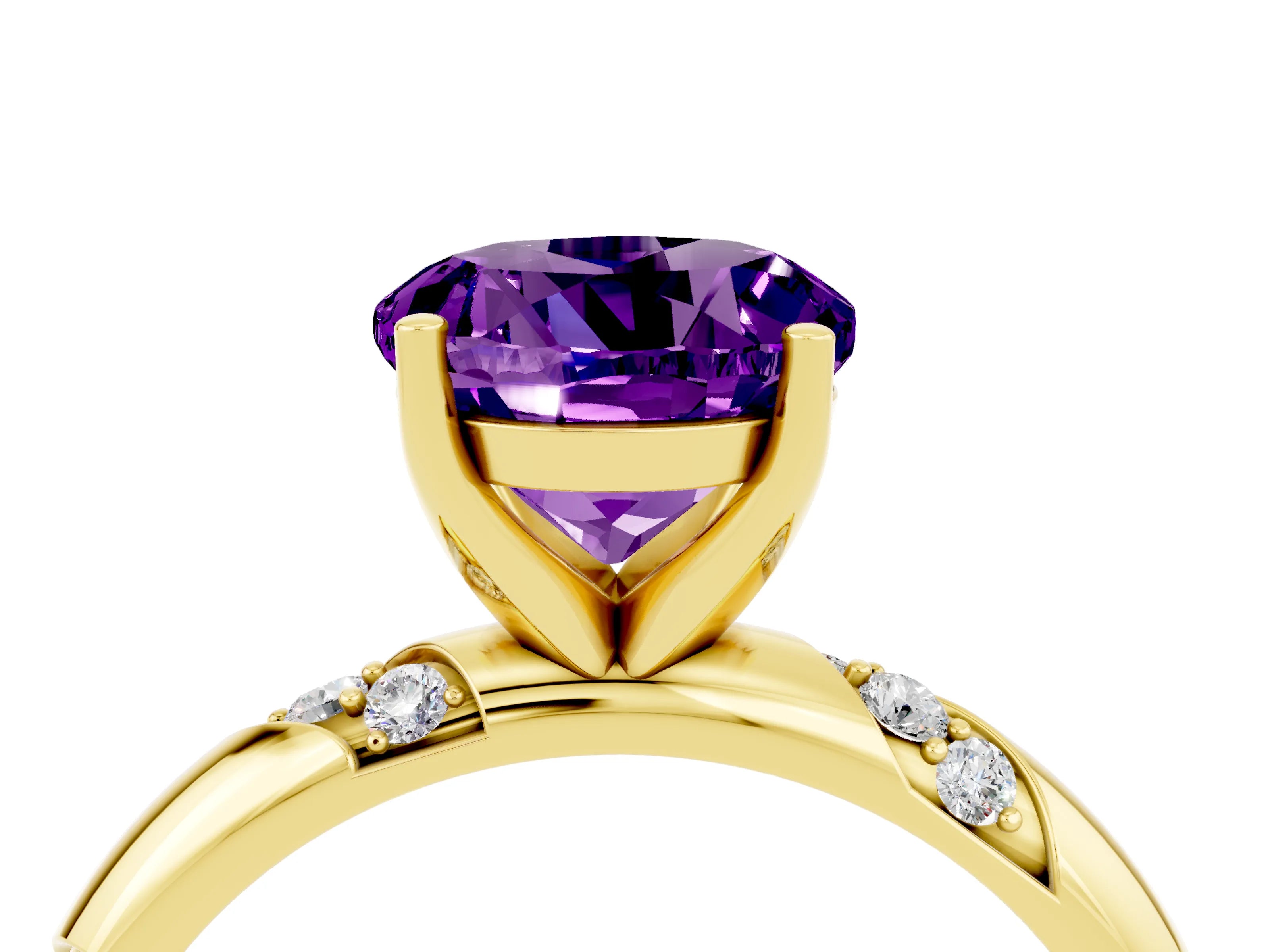 Yellow gold Round Cut Solitaire Diamond Engagement Ring with Twisted Pave Band and Four-Prong Setting_4