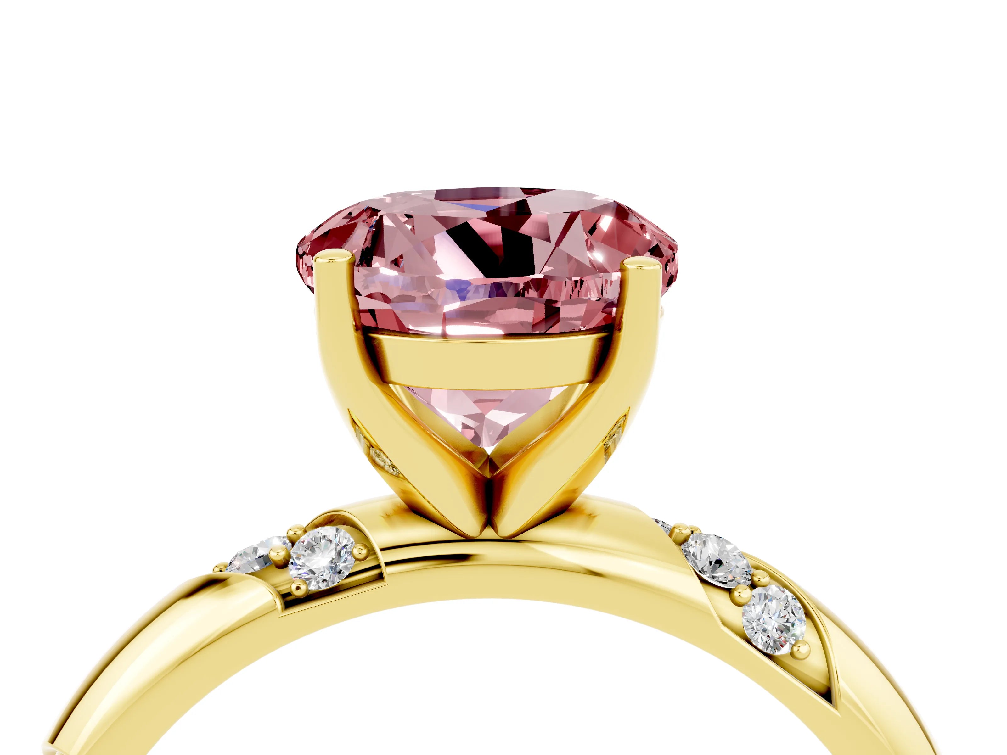 Yellow gold Round Cut Solitaire Diamond Engagement Ring with Twisted Pave Band and Four-Prong Setting_4