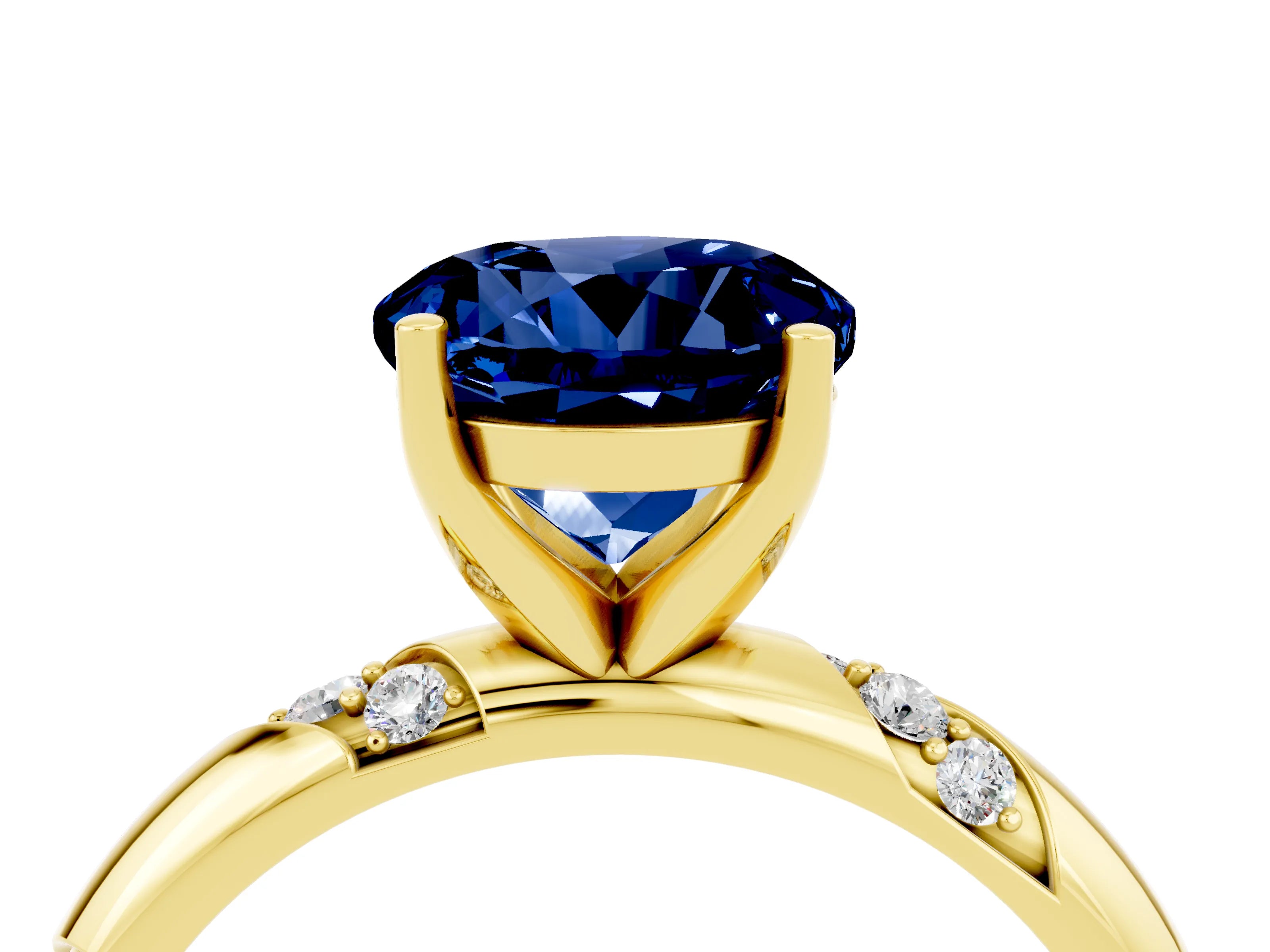 Yellow gold Round Cut Solitaire Diamond Engagement Ring with Twisted Pave Band and Four-Prong Setting_4