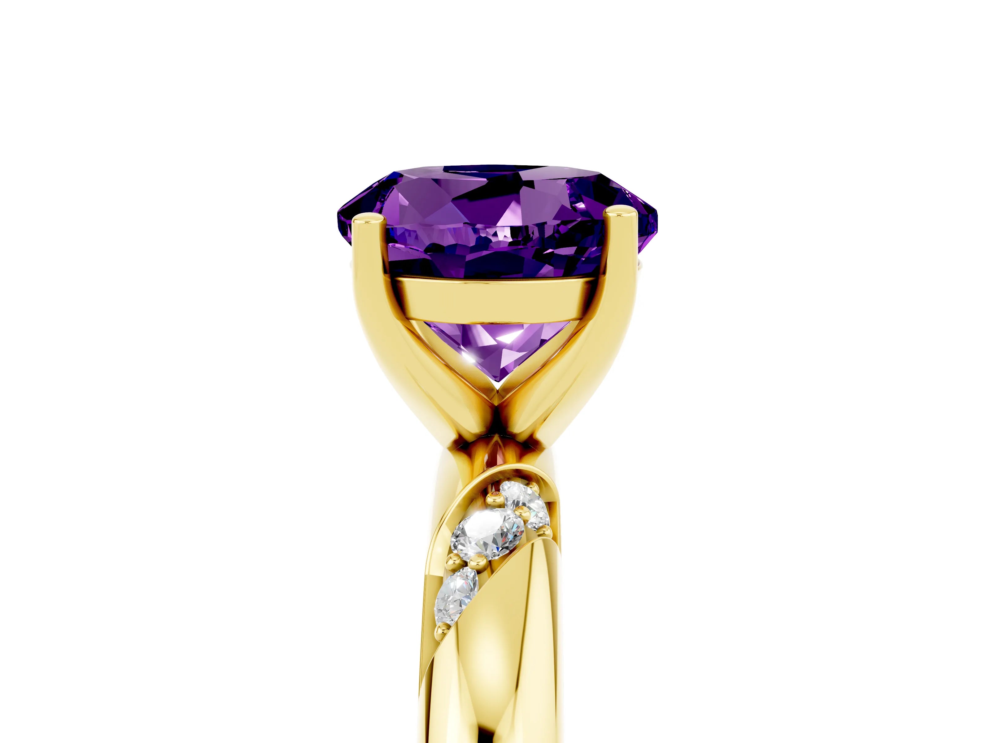 Yellow gold Round Cut Solitaire Diamond Engagement Ring with Twisted Pave Band and Four-Prong Setting_5