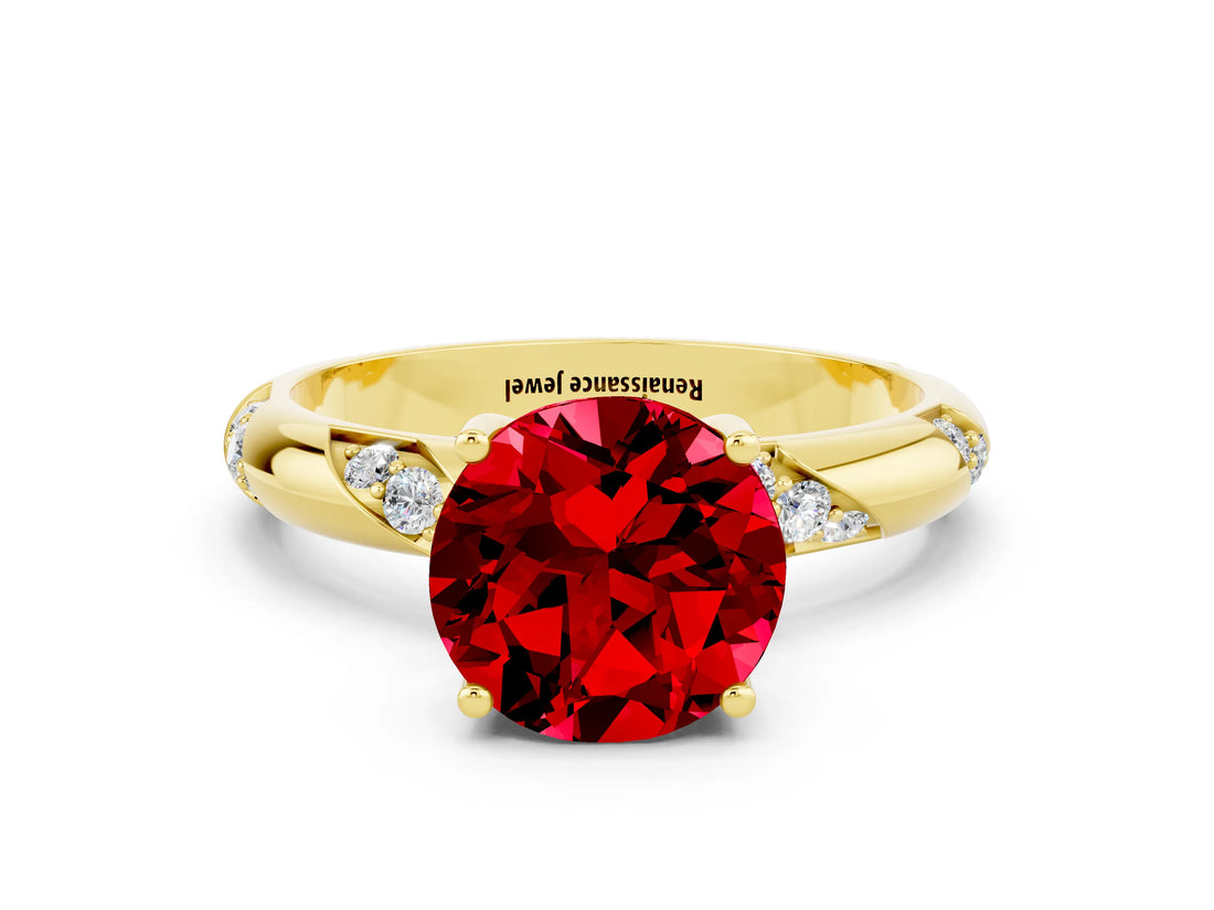 Yellow gold Round Cut Solitaire Diamond Engagement Ring with Twisted Pave Band and Four-Prong Setting