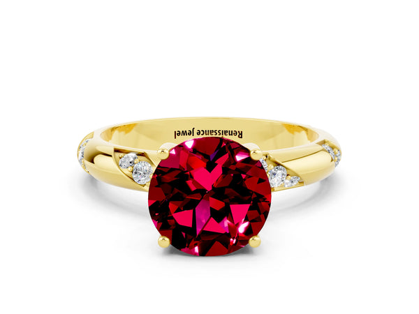 Yellow gold Round Cut Garnet Solitaire Engagement Ring with Twisted Round  Accent Band and Prong Setting