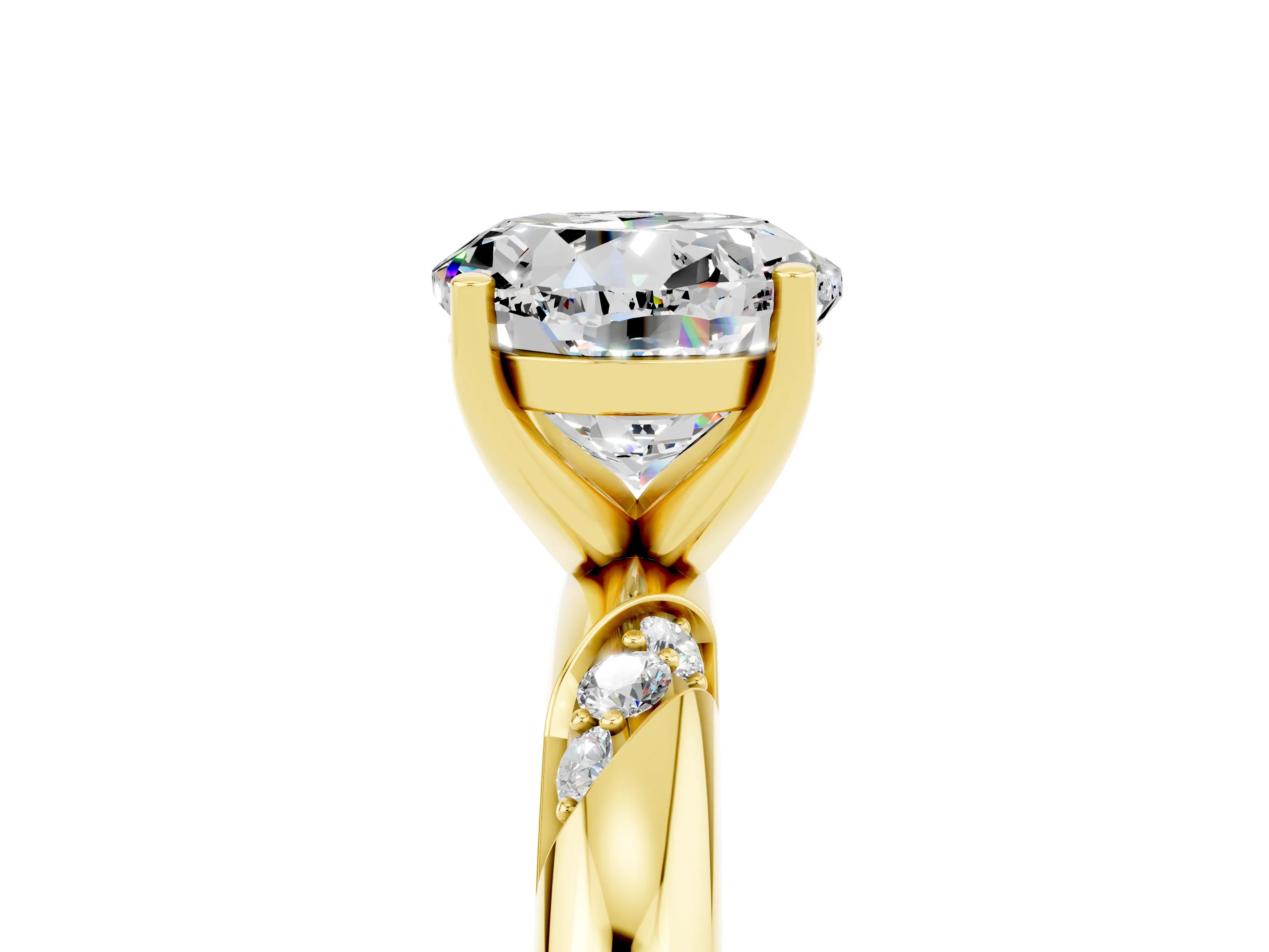 Yellow gold Round Cut Solitaire Diamond Engagement Ring with Twisted Pave Band and Four-Prong Setting_5