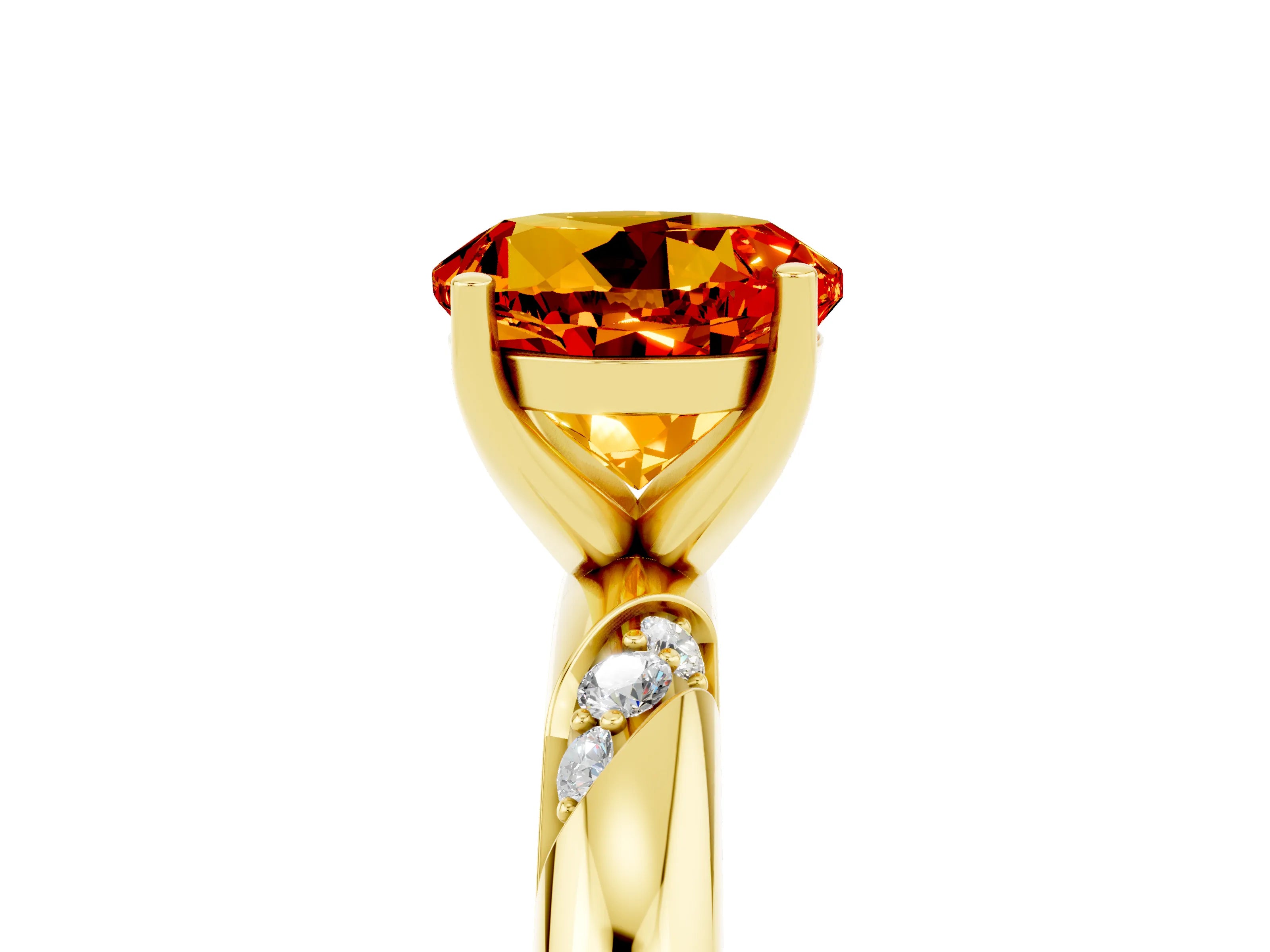 Yellow gold Round Cut Solitaire Diamond Engagement Ring with Twisted Pave Band and Four-Prong Setting_5