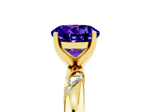 Yellow gold Round Cut Solitaire Diamond Engagement Ring with Twisted Pave Band and Four-Prong Setting_5
