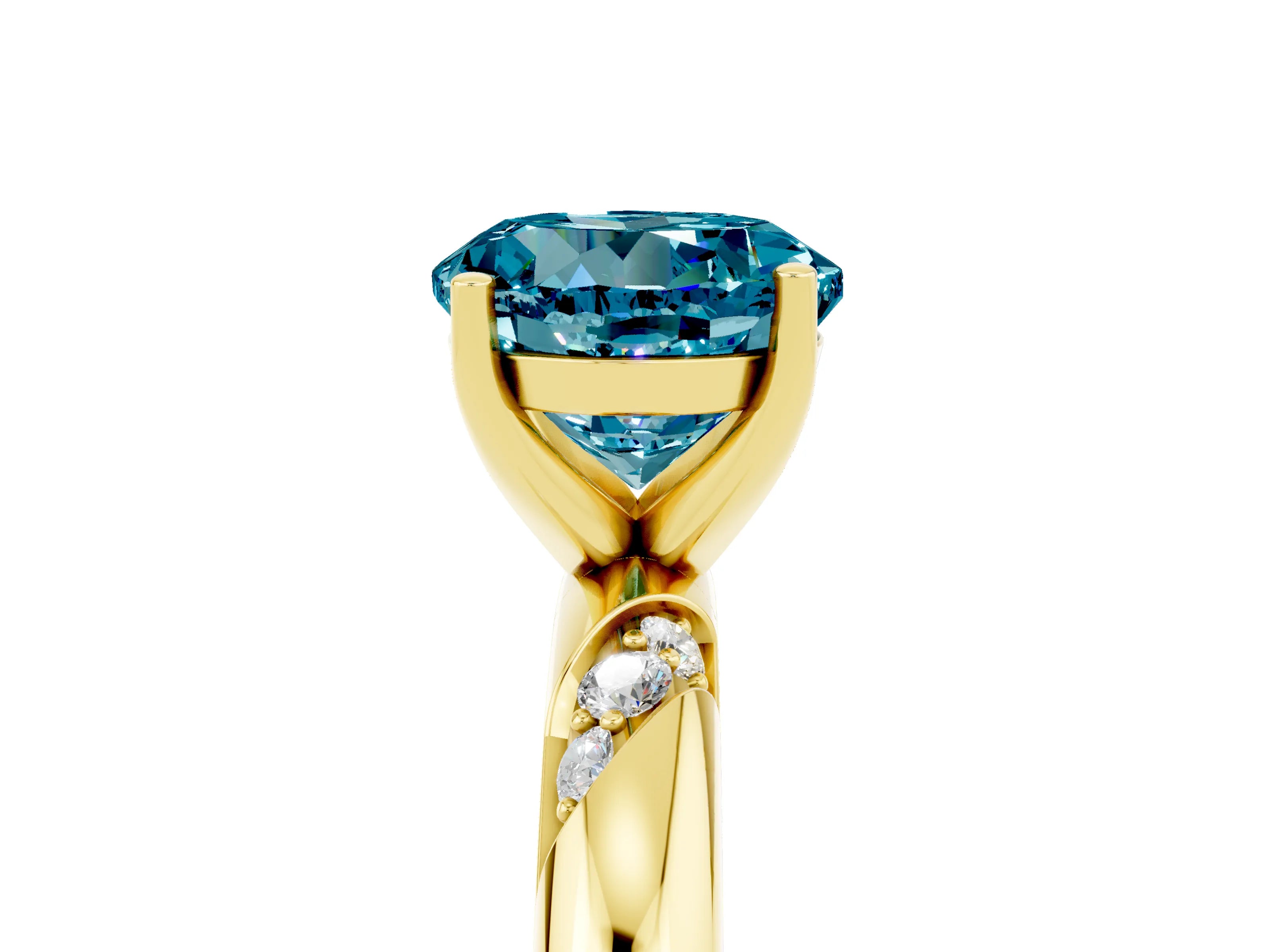 Yellow gold Round Cut Solitaire Diamond Engagement Ring with Twisted Pave Band and Four-Prong Setting_5