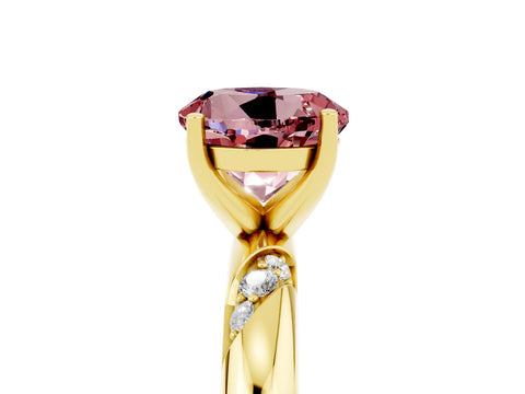 Yellow gold Round Cut Solitaire Diamond Engagement Ring with Twisted Pave Band and Four-Prong Setting_5