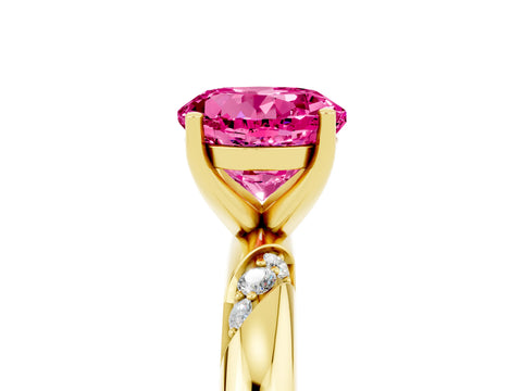 Yellow gold Round Cut Solitaire Diamond Engagement Ring with Twisted Pave Band and Four-Prong Setting_5