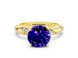 Yellow gold Round Cut Solitaire Diamond Engagement Ring with Twisted Pave Band and Four-Prong Setting