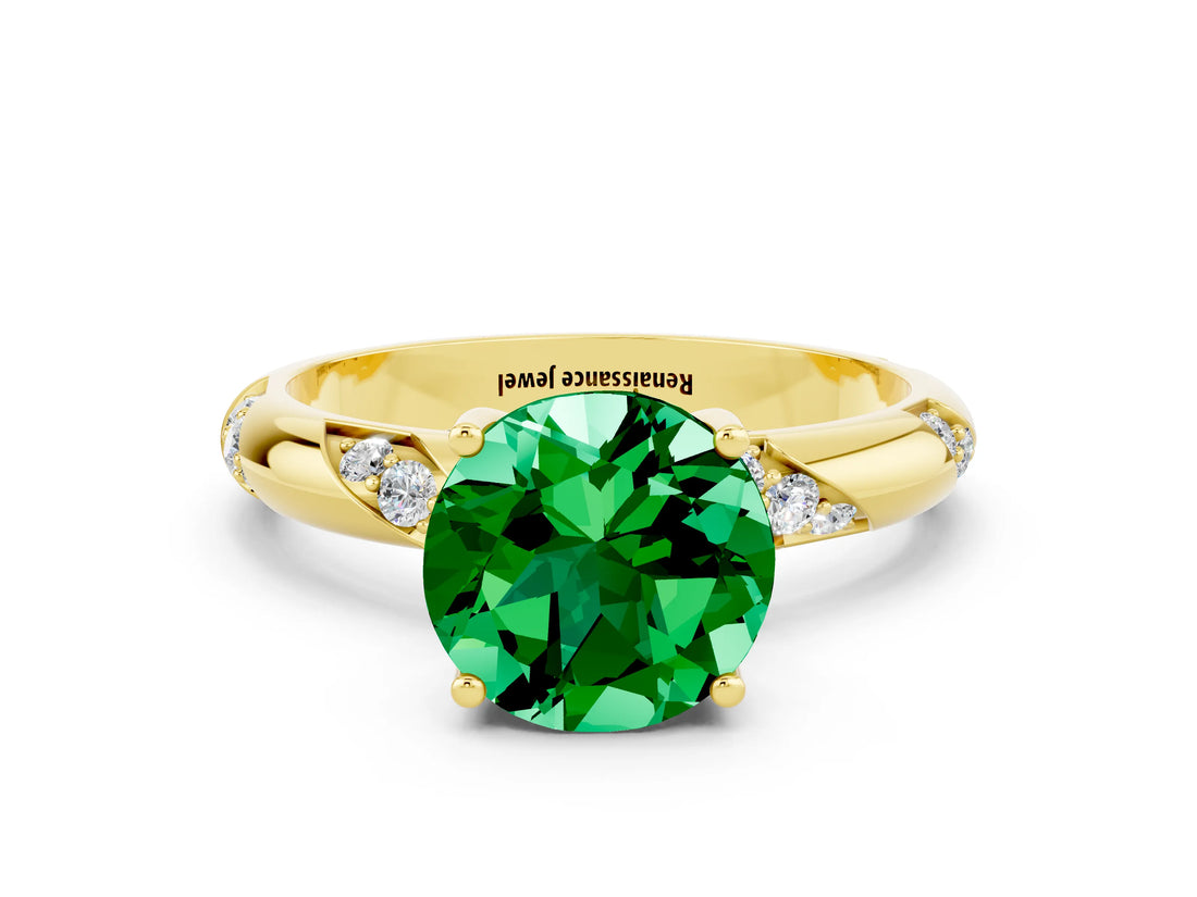 Yellow gold Round Cut Solitaire Diamond Engagement Ring with Twisted Pave Band and Four-Prong Setting