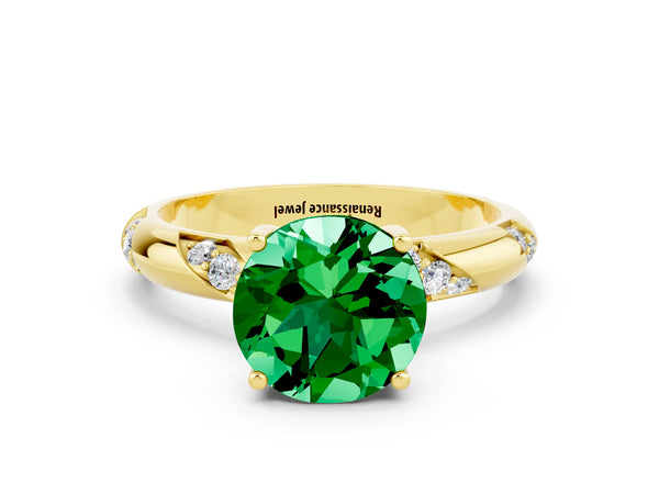 Yellow gold Round Cut Emerald Solitaire Engagement Ring with Twisted Round  Accent Band and Prong Setting