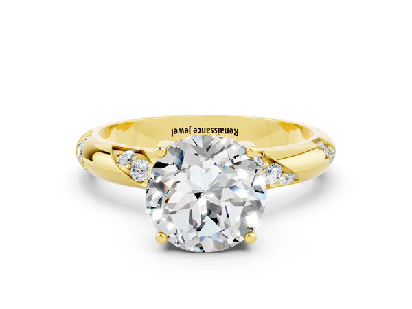 Yellow gold Round Cut Moissanite Solitaire Engagement Ring with Twisted Round  Accent Band and Prong Setting