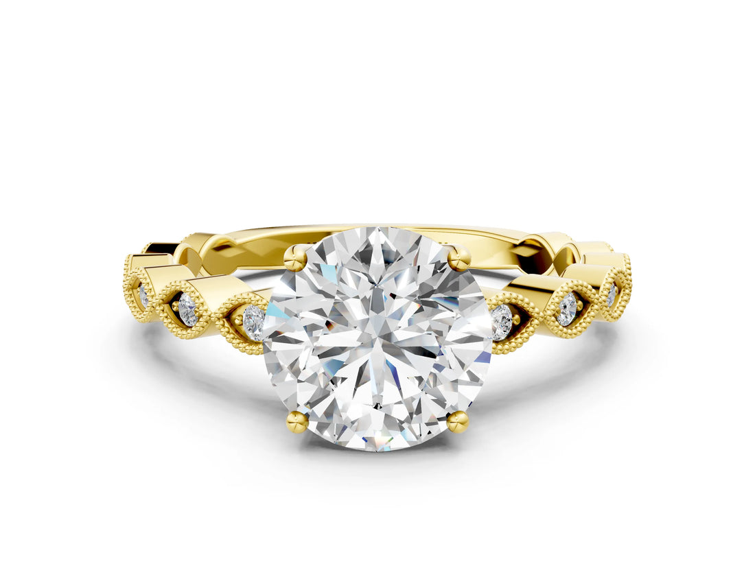 Yellow gold Round Cut Solitaire Diamond Ring with Infinity Twist Band and Four-Prong Setting_21