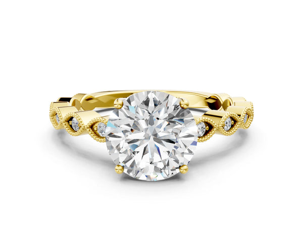 Yellow gold Round Cut Solitaire Diamond Ring with Infinity Twist Band and Four-Prong Setting