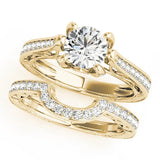 Yellow gold Round Cut Solitaire Diamond Ring with Pavé Band and Six-Prong Setting 1