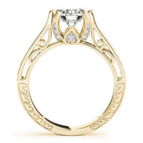 Yellow gold Round Cut Solitaire Diamond Ring with Pavé Band and Six-Prong Setting 2