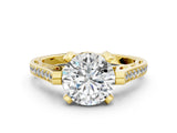 Yellow gold Round Cut Solitaire Diamond Ring with Pavé Band and Six-Prong Setting_14