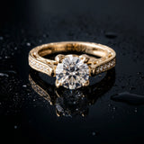 Yellow gold Round Cut Solitaire Diamond Ring with Pavé Band and Six-Prong Setting_15