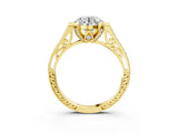 Yellow gold Round Cut Solitaire Diamond Ring with Pavé Band and Six-Prong Setting_17