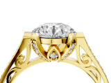 Yellow gold Round Cut Solitaire Diamond Ring with Pavé Band and Six-Prong Setting_18