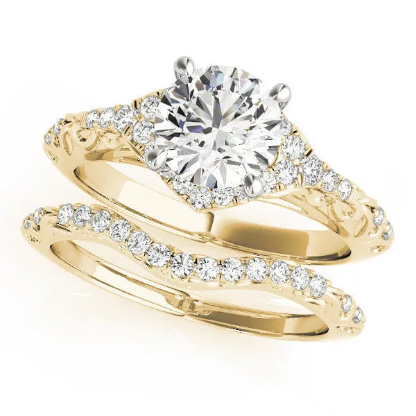 Yellow gold Fancy Yellow Asscher Cut Diamond Solitaire Ring with Hidden Halo and Pavé Band