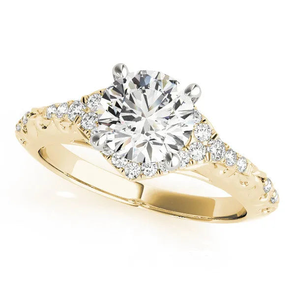 Yellow gold Fancy Blue Asscher Cut Diamond Solitaire Ring with Hidden Halo and Pavé Band
