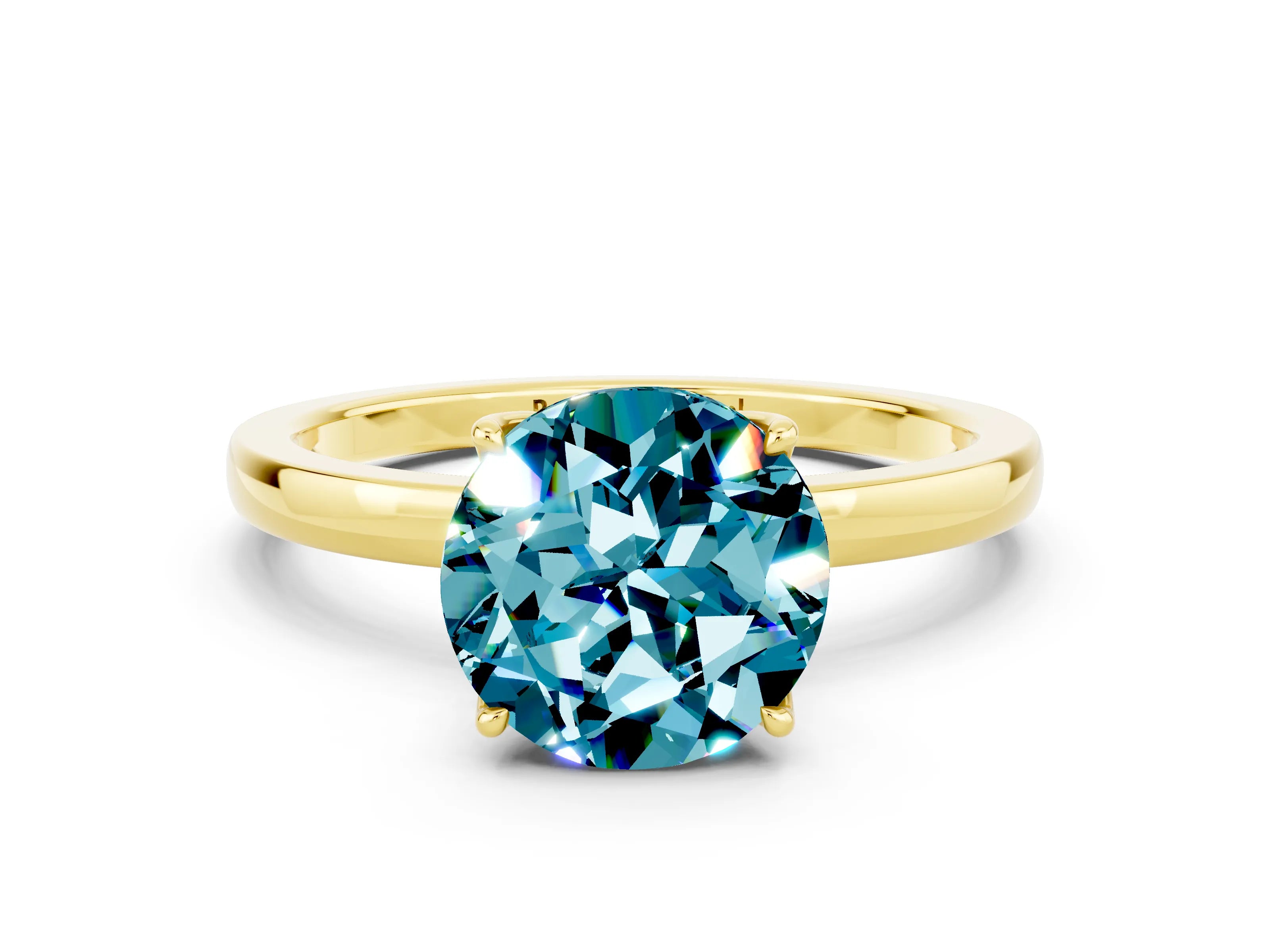 Yellow gold Round Cut Solitaire Diamond Ring with Thin Band and Four-Prong Setting