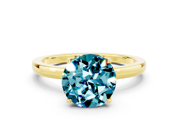 Yellow gold Round Cut Solitaire Diamond Ring with Thin Band and Four-Prong Setting