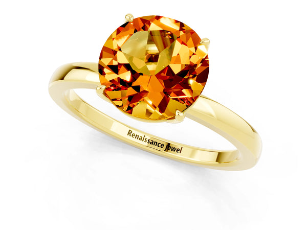 Yellow gold Round Cut Citrine Solitaire Ring with Thin Band and Prong Setting