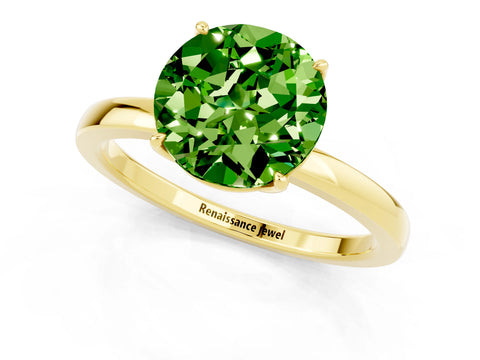 Yellow gold Round Cut Solitaire Diamond Ring with Thin Band and Four-Prong Setting_1