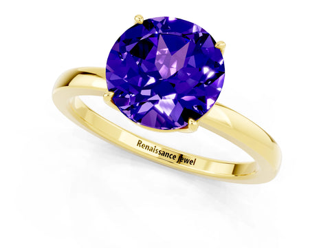 Yellow gold Round Cut Solitaire Diamond Ring with Thin Band and Four-Prong Setting_1