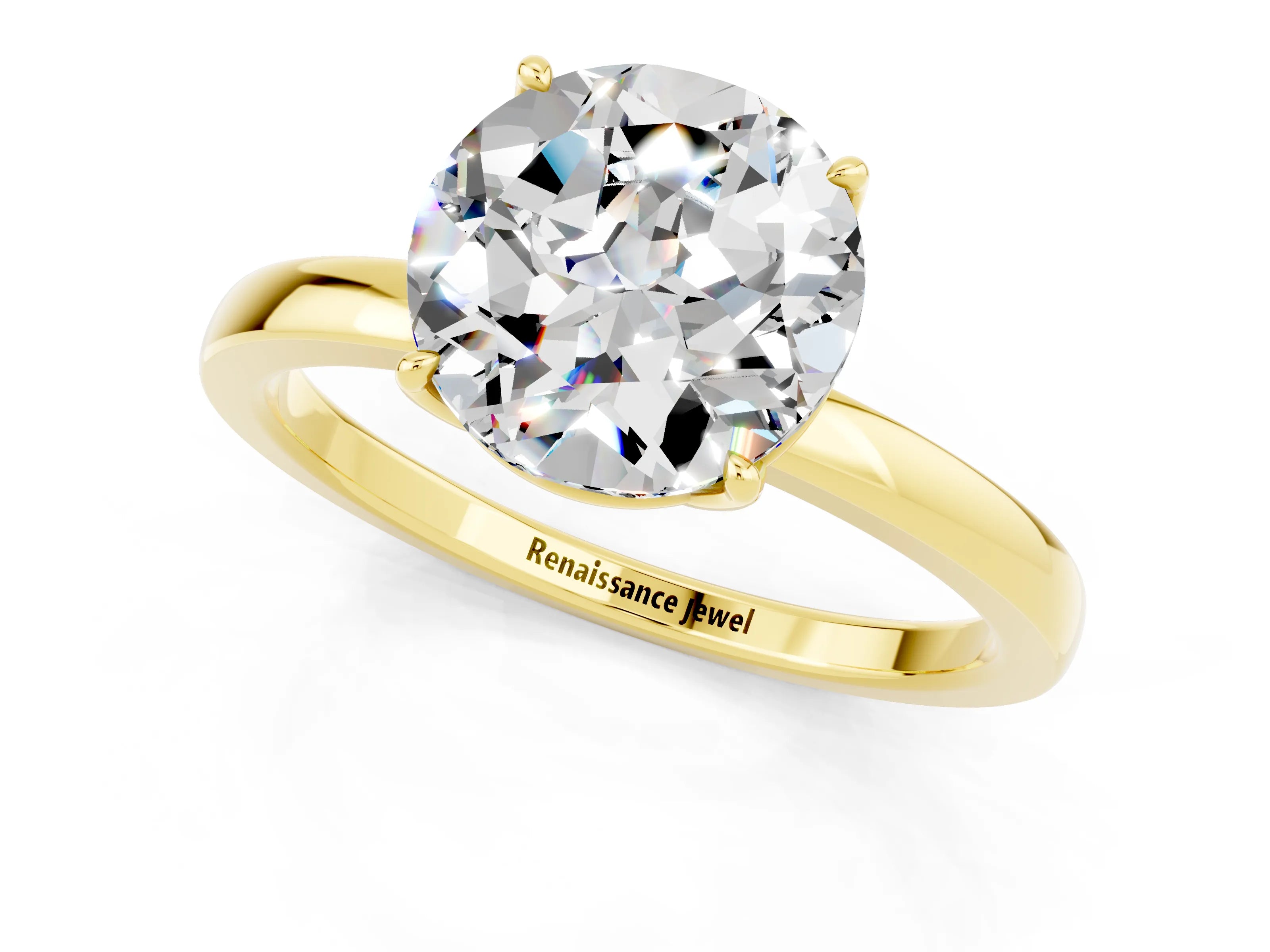 Yellow gold Round Cut Solitaire Diamond Ring with Thin Band and Four-Prong Setting_1