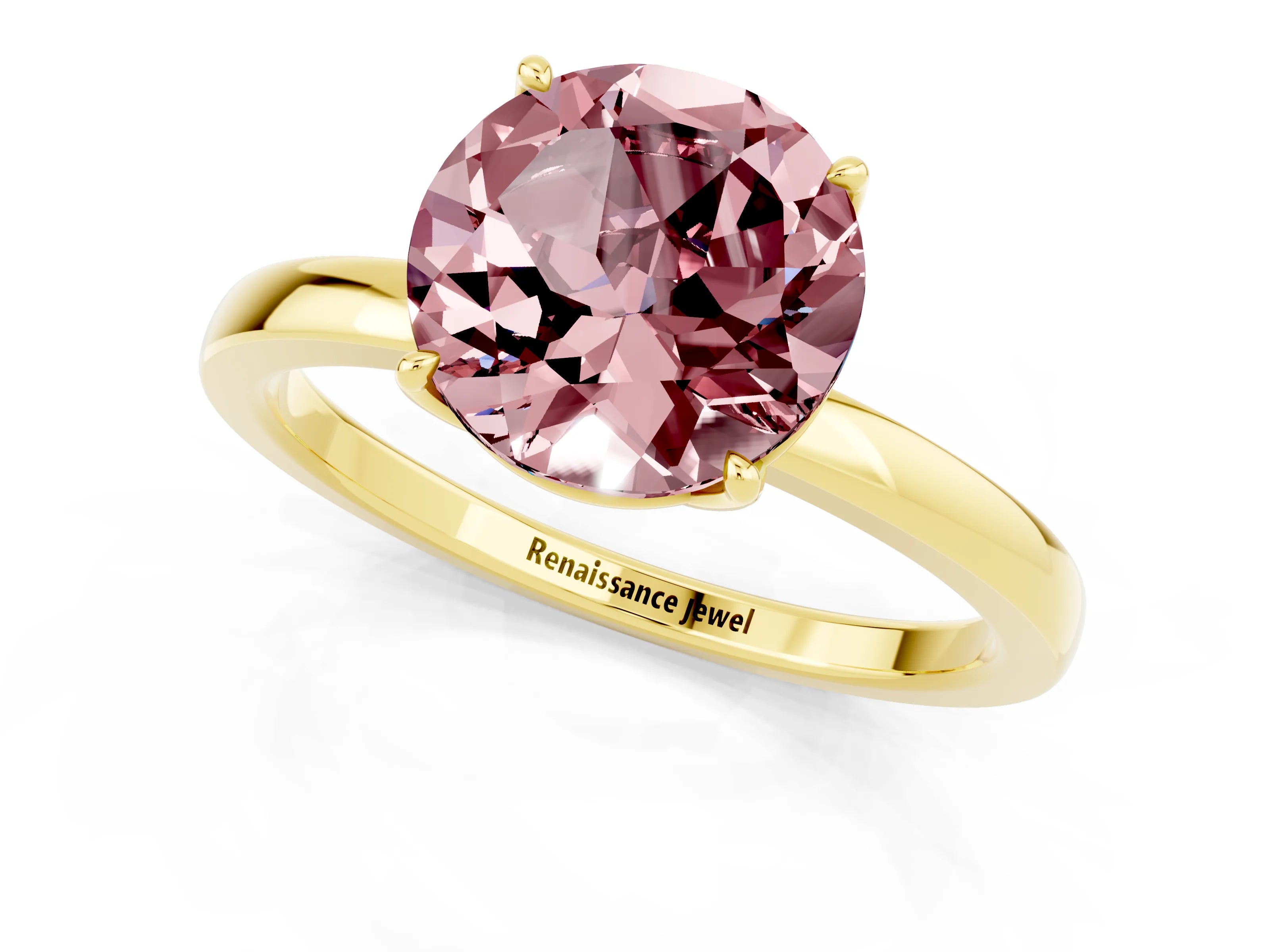Yellow gold Round Cut Solitaire Diamond Ring with Thin Band and Four-Prong Setting_1