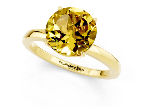 Yellow gold Round Cut Solitaire Diamond Ring with Thin Band and Four-Prong Setting_1