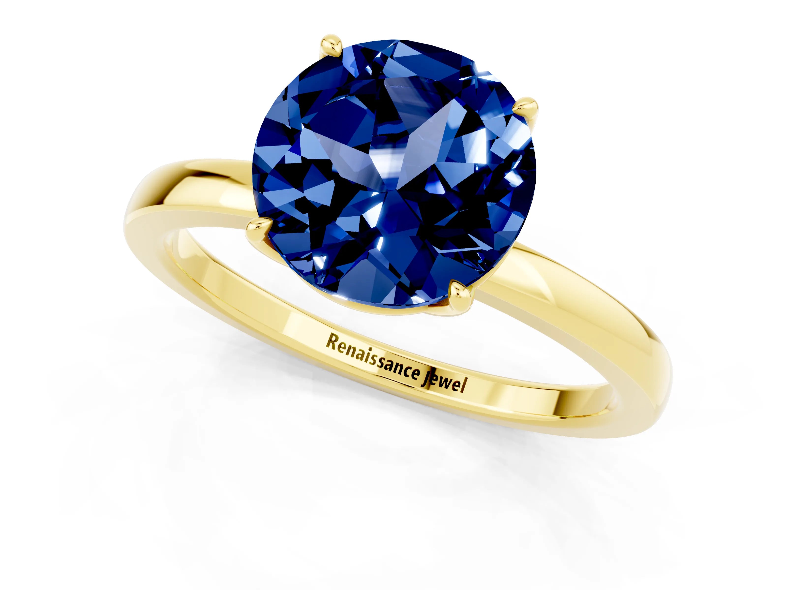 Yellow gold Round Cut Solitaire Diamond Ring with Thin Band and Four-Prong Setting_1