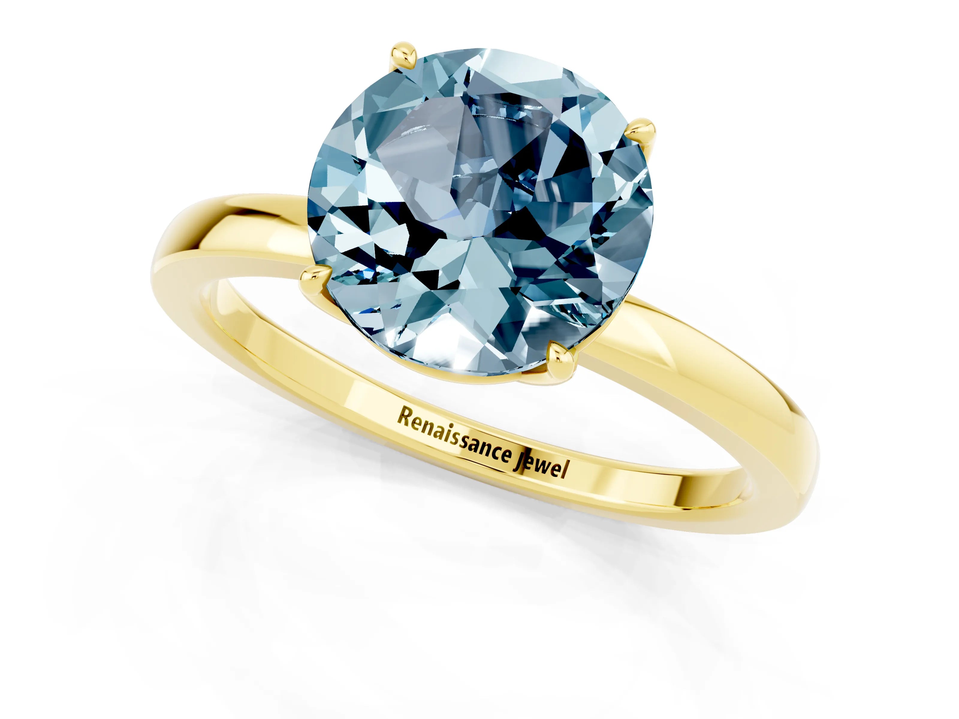 Yellow gold Round Cut Solitaire Diamond Ring with Thin Band and Four-Prong Setting_1