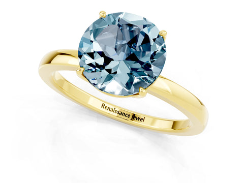 Yellow gold Round Cut Solitaire Diamond Ring with Thin Band and Four-Prong Setting_1