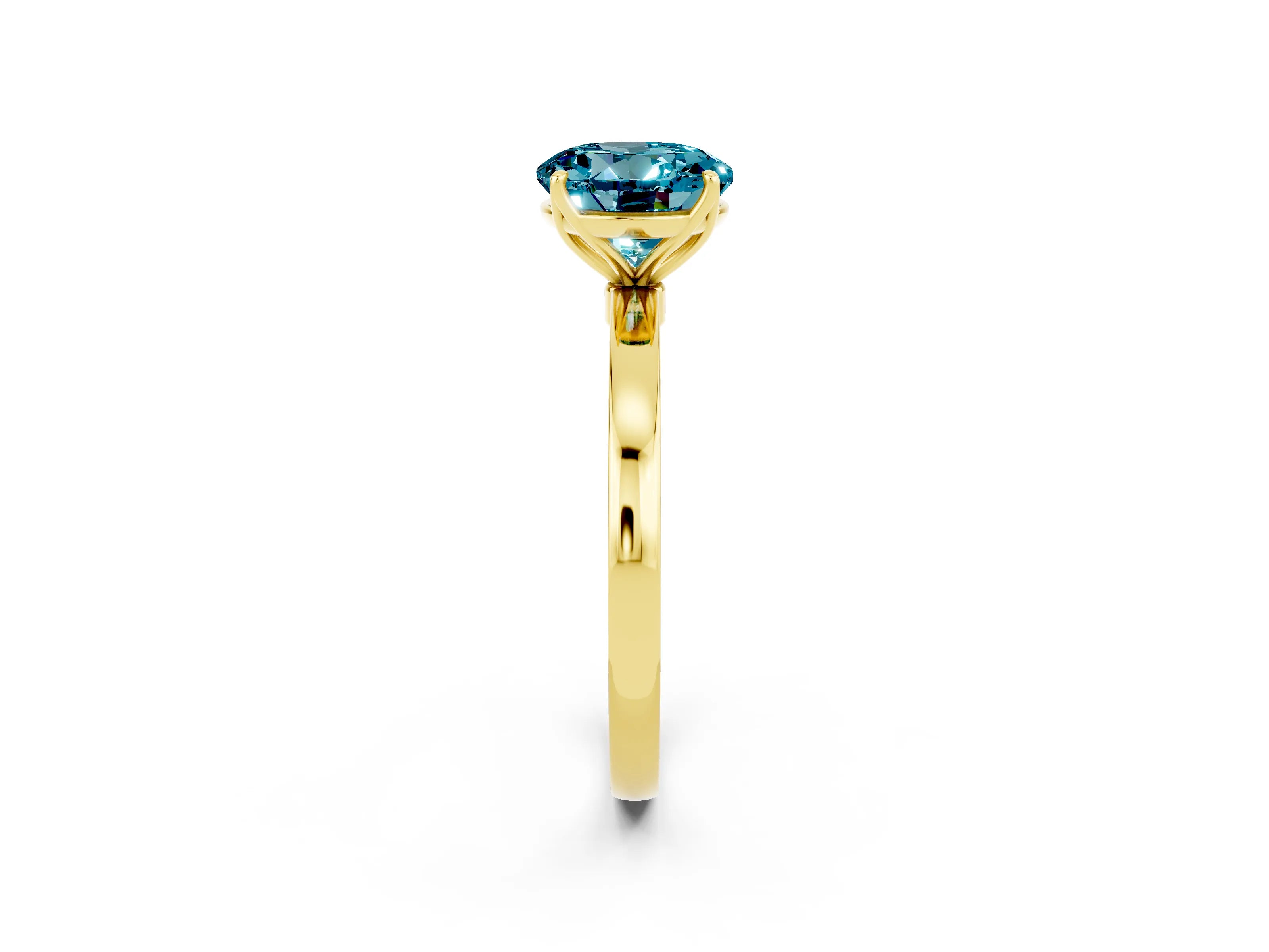 Yellow gold Round Cut Solitaire Diamond Ring with Thin Band and Four-Prong Setting_2