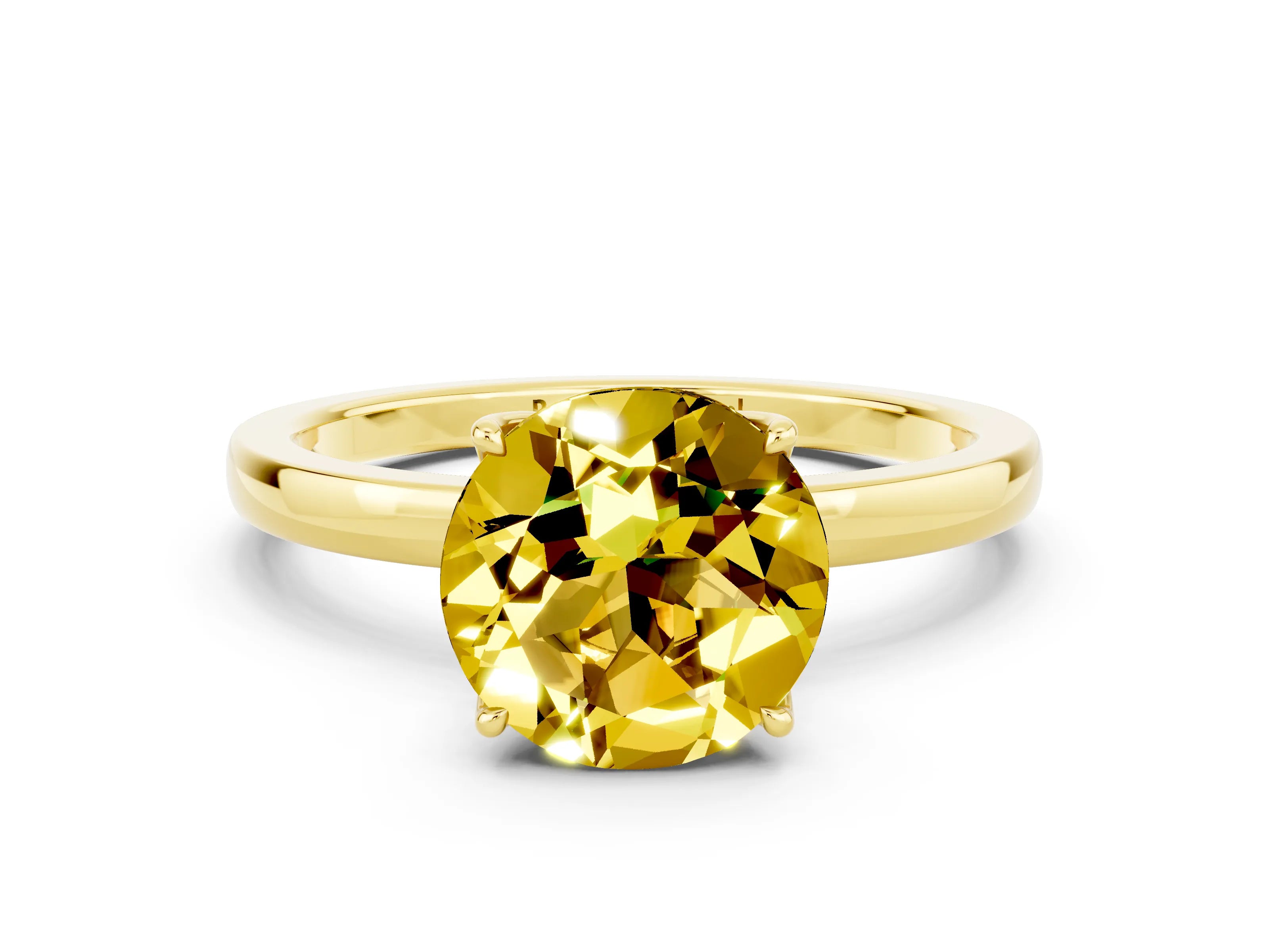 Yellow gold Round Cut Solitaire Diamond Ring with Thin Band and Four-Prong Setting
