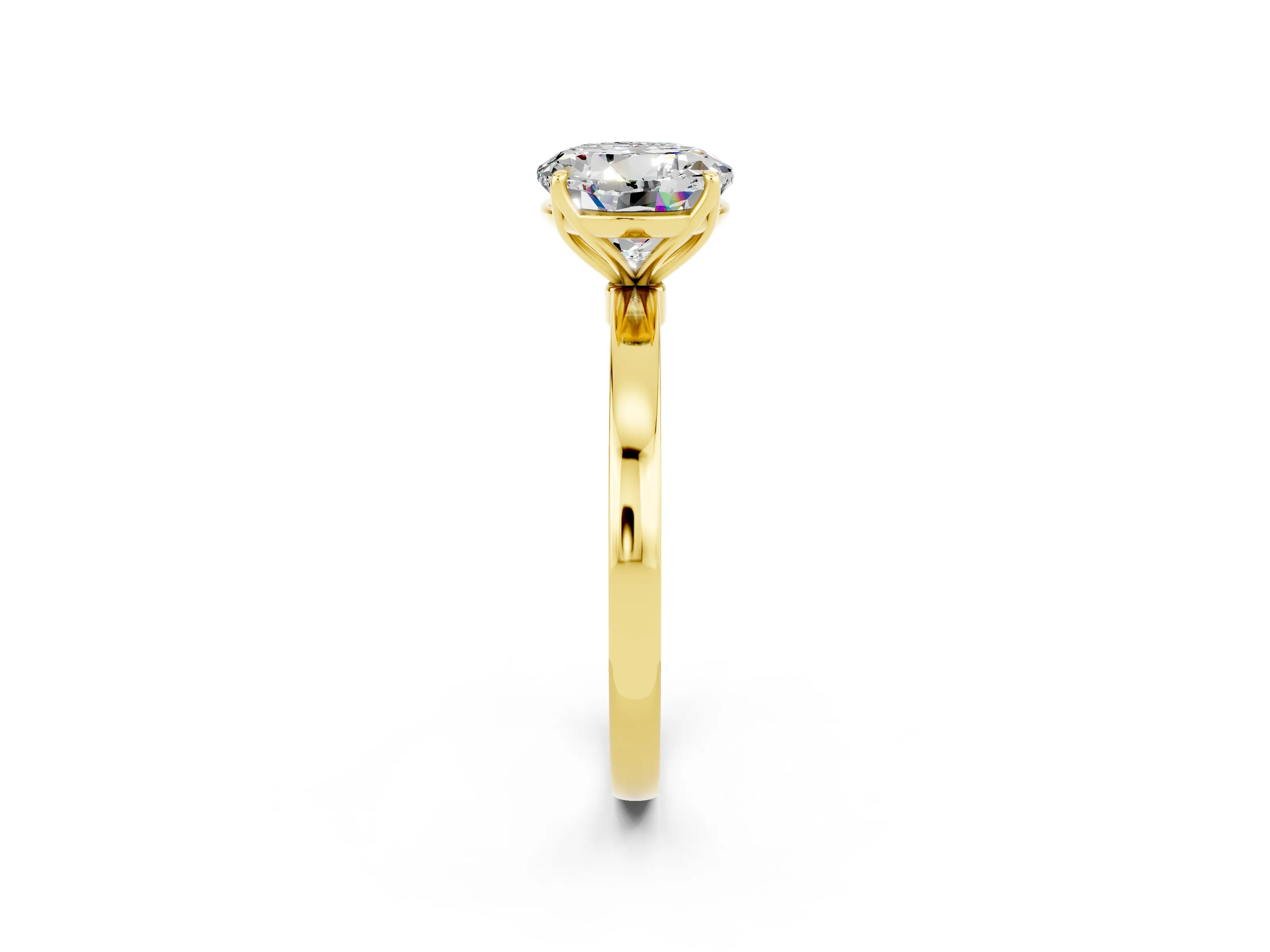Yellow gold Round Cut Solitaire Diamond Ring with Thin Band and Four-Prong Setting_2