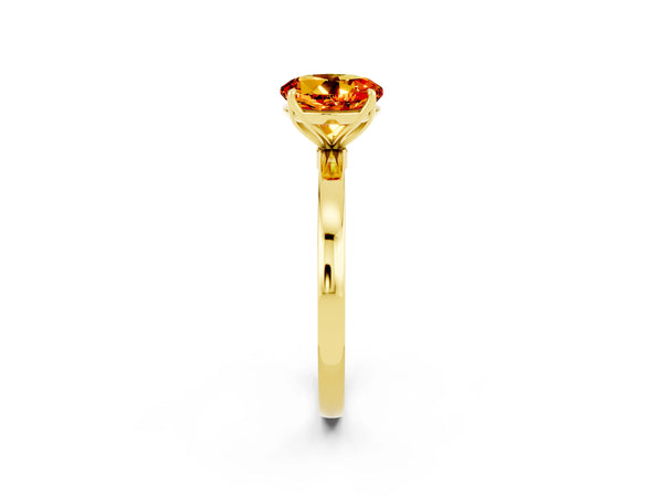 Yellow gold Round Cut Citrine Solitaire Ring with Thin Band and Prong Setting