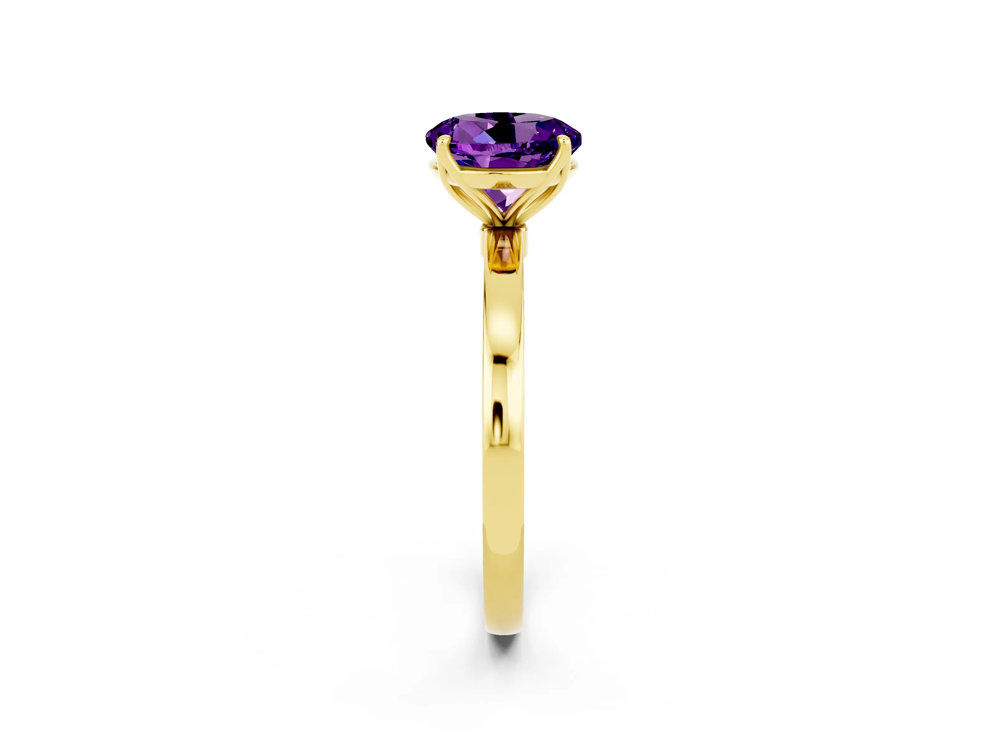 Yellow gold Round Cut Solitaire Diamond Ring with Thin Band and Four-Prong Setting_2