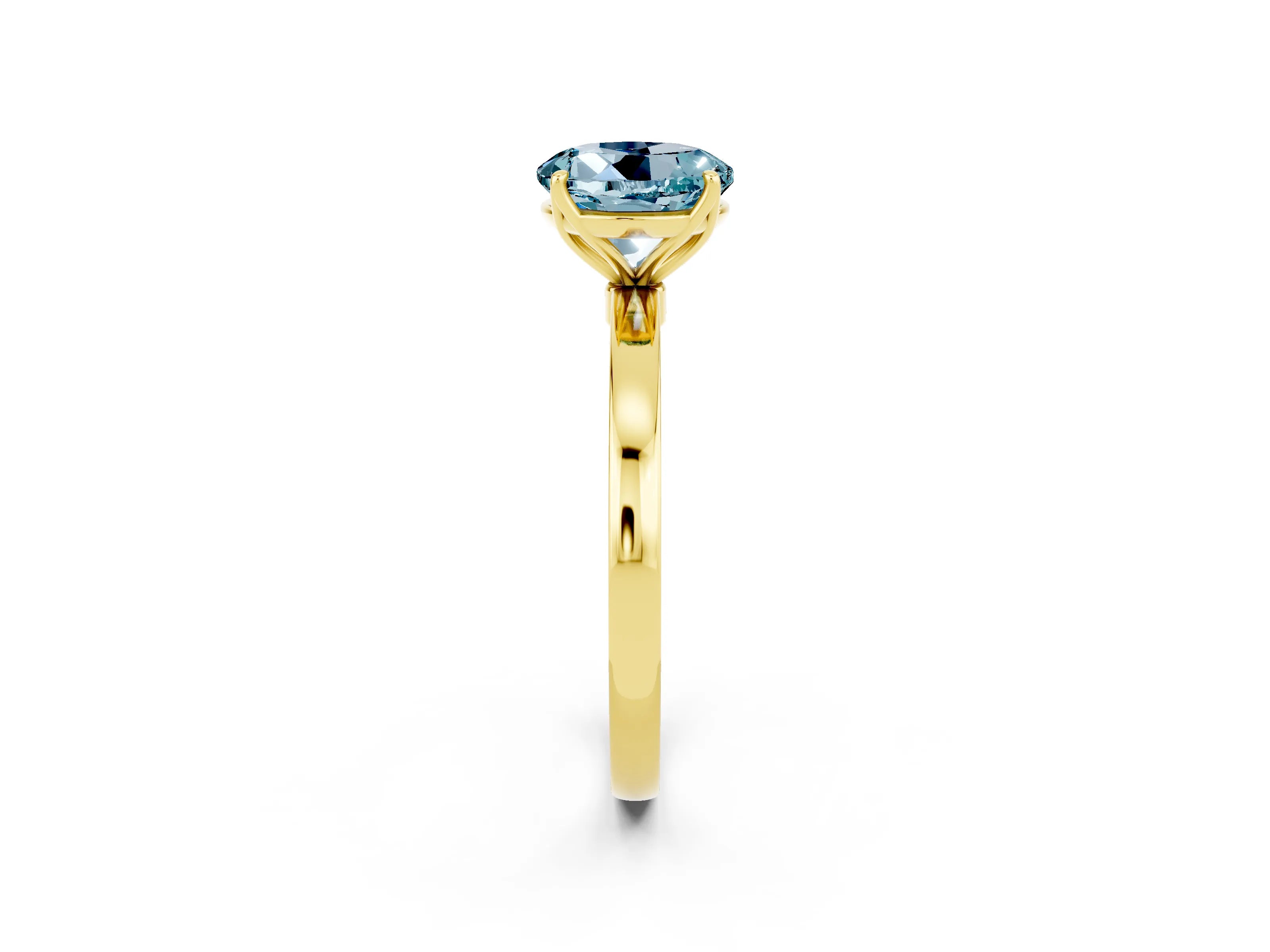 Yellow gold Round Cut Solitaire Diamond Ring with Thin Band and Four-Prong Setting_2