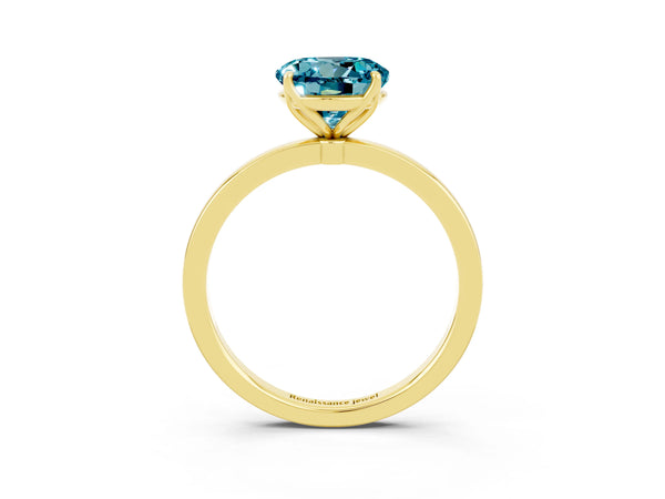 Yellow gold Round Cut Solitaire Diamond Ring with Thin Band and Four-Prong Setting