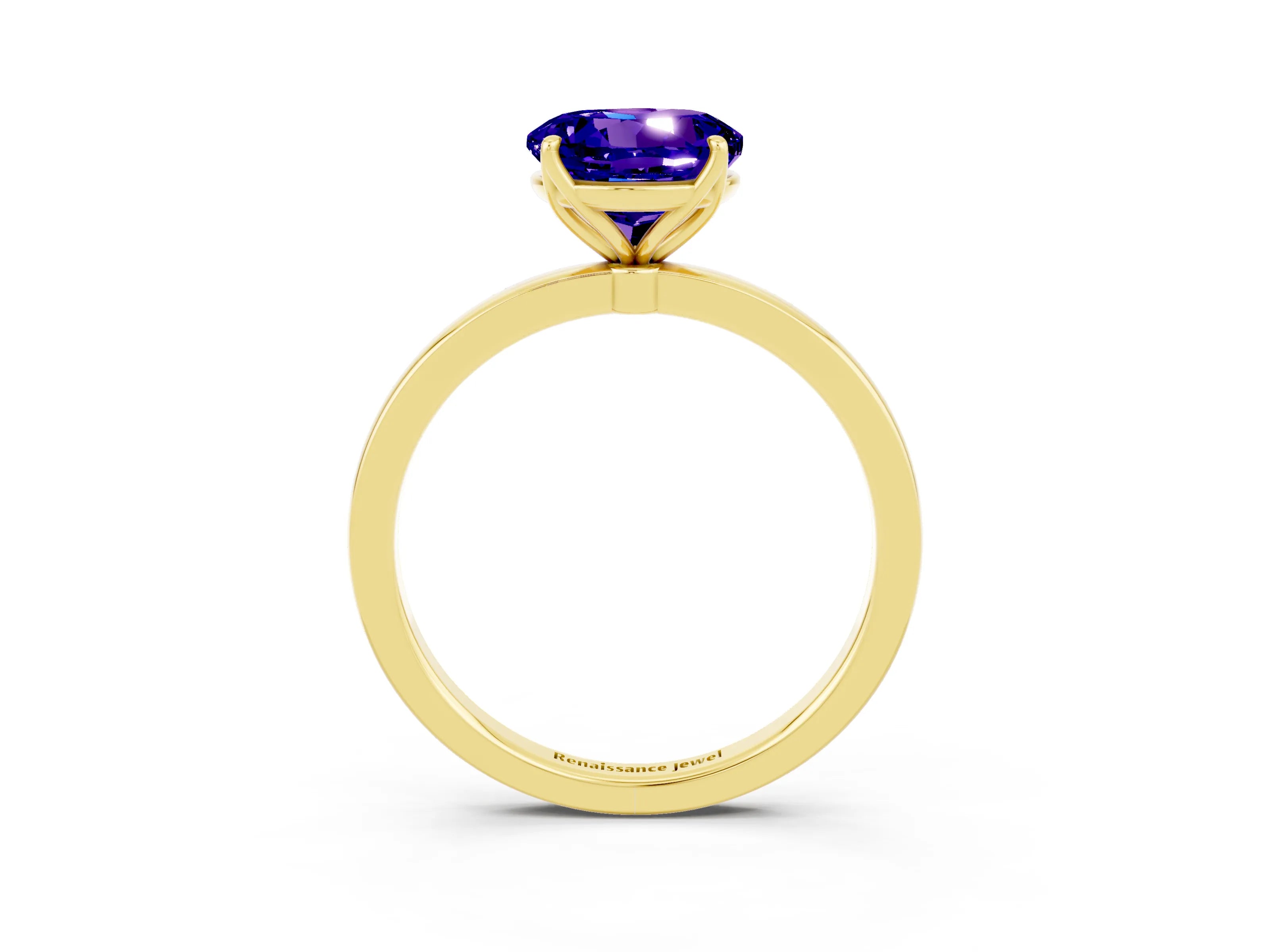 Yellow gold Round Cut Solitaire Diamond Ring with Thin Band and Four-Prong Setting_3