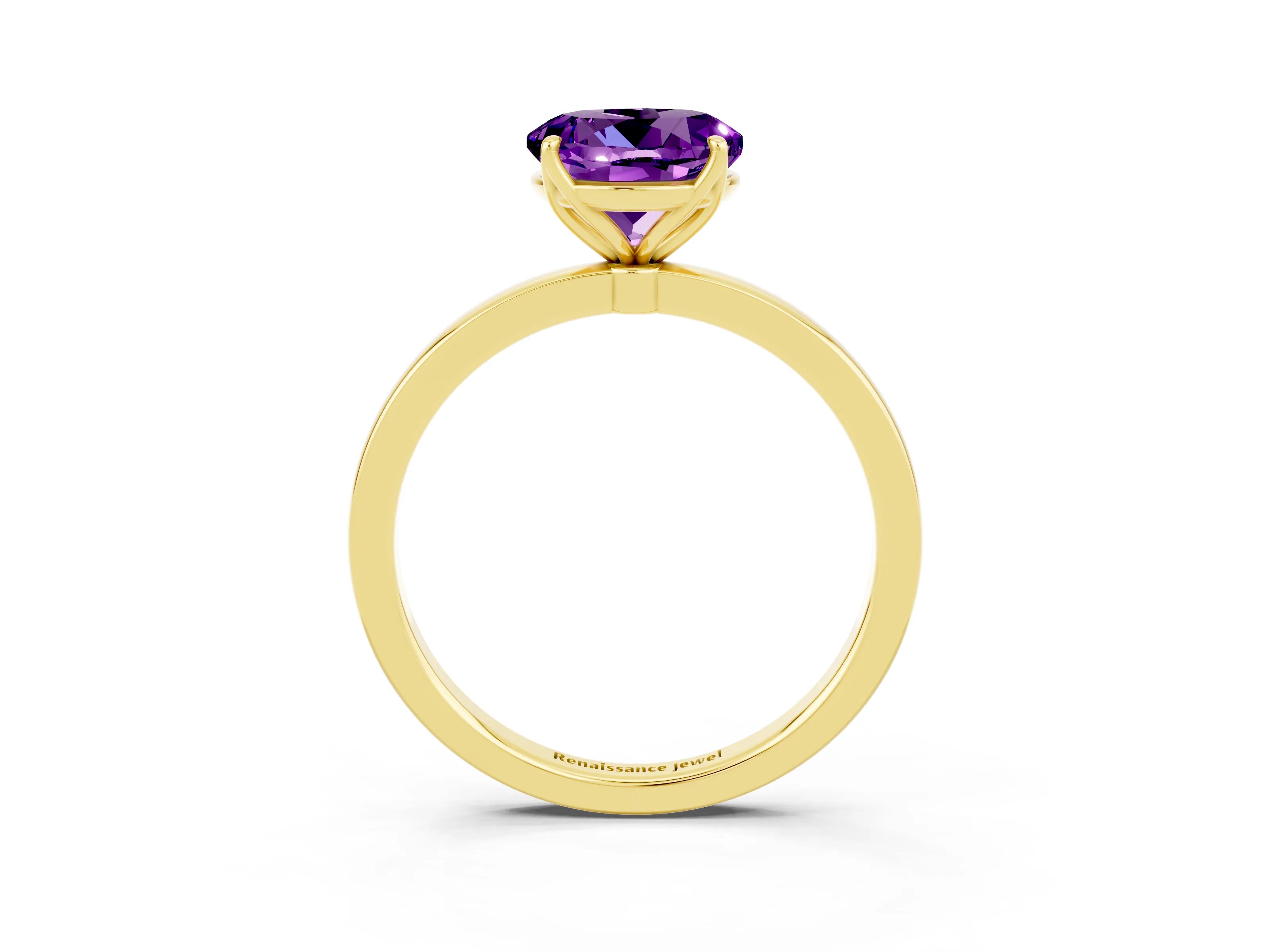 Yellow gold Round Cut Solitaire Diamond Ring with Thin Band and Four-Prong Setting_3