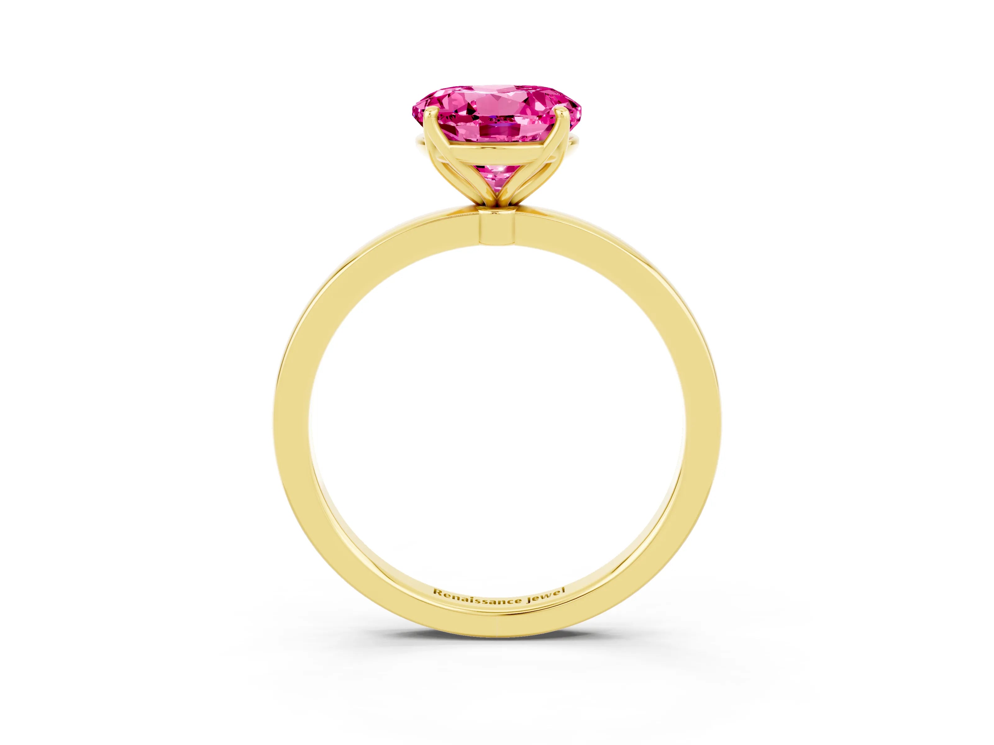 Yellow gold Round Cut Solitaire Diamond Ring with Thin Band and Four-Prong Setting_3