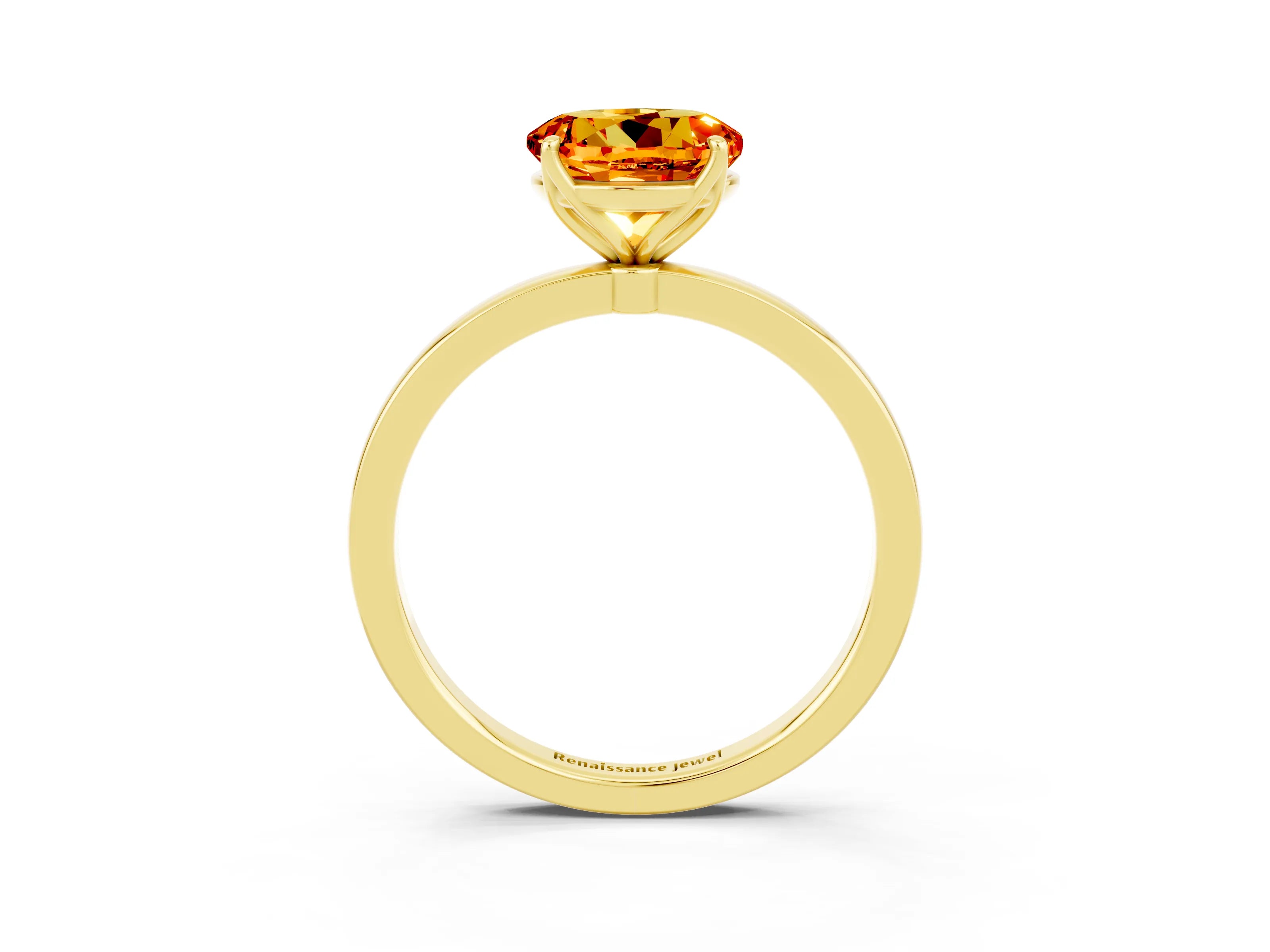 Yellow gold Round Cut Solitaire Diamond Ring with Thin Band and Four-Prong Setting_3