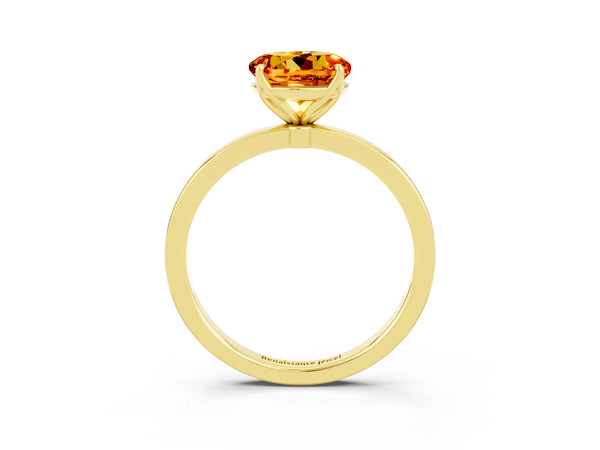 Yellow gold Round Cut Citrine Solitaire Ring with Thin Band and Prong Setting