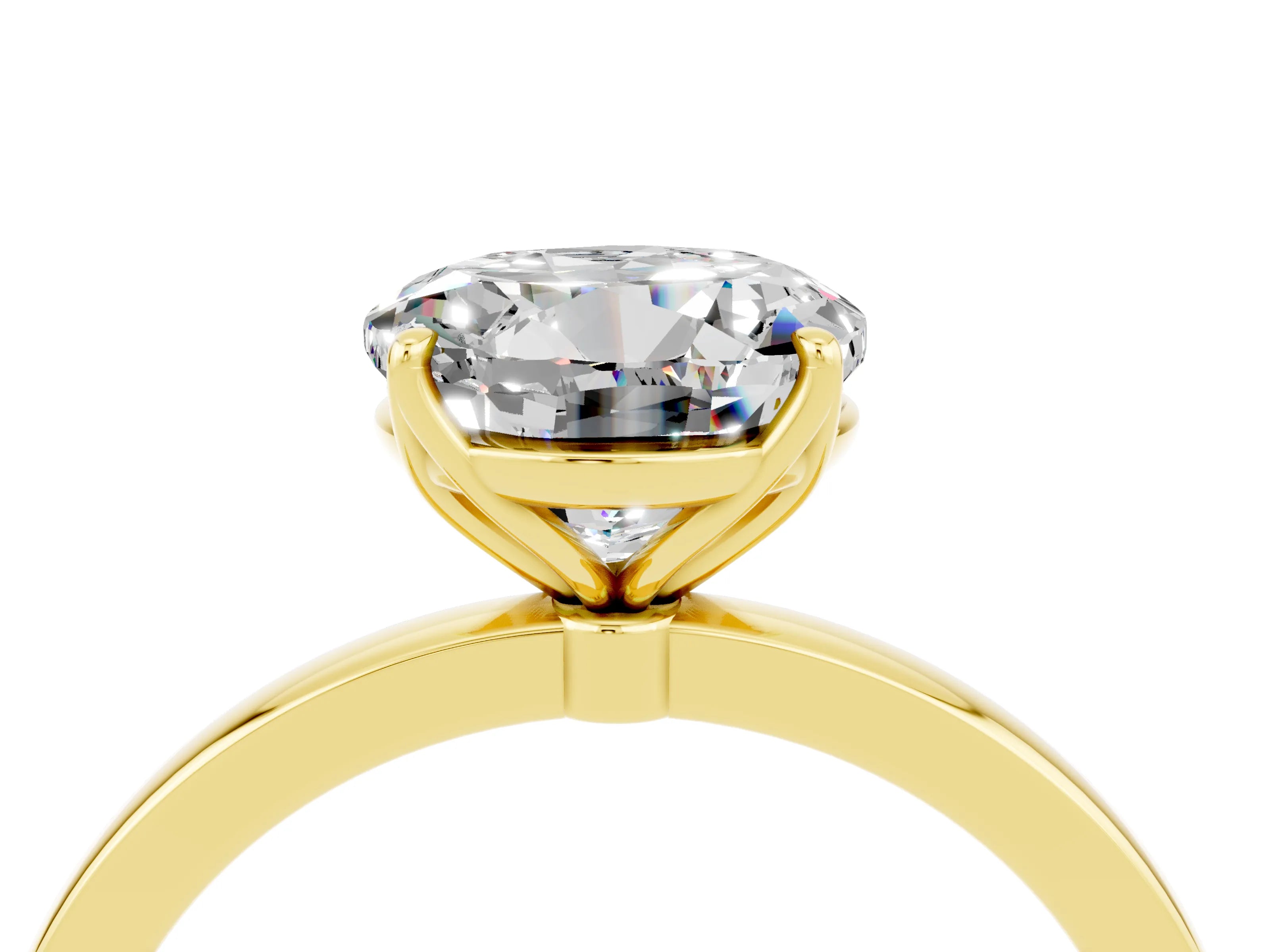 Yellow gold Round Cut Solitaire Diamond Ring with Thin Band and Four-Prong Setting_4